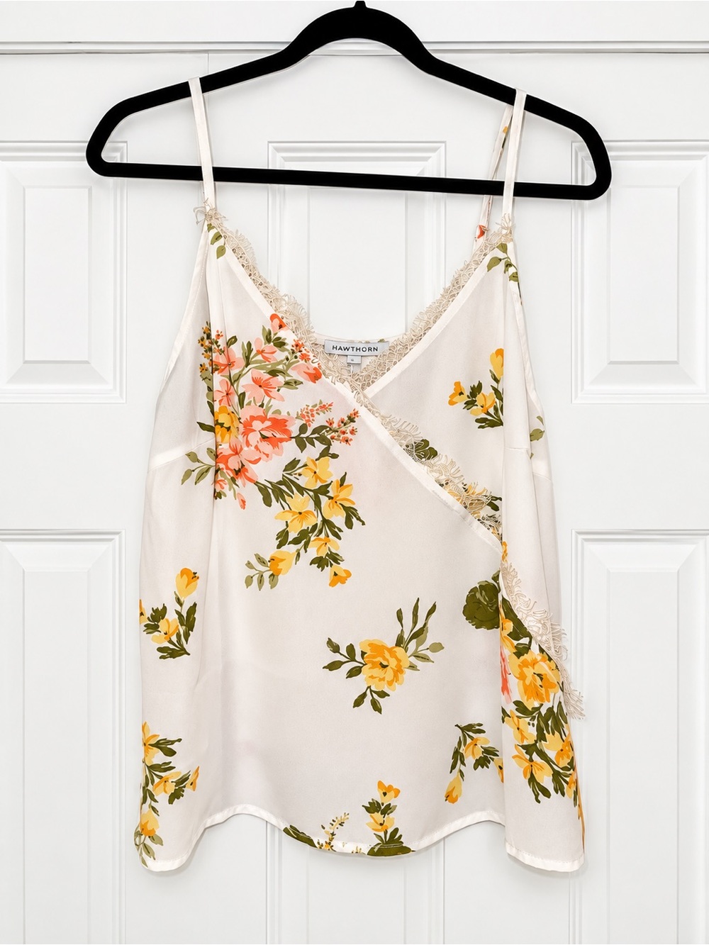 41 Hawthorn Ivory Floral Lace-Trim Cami with Yellow & Coral Blooms